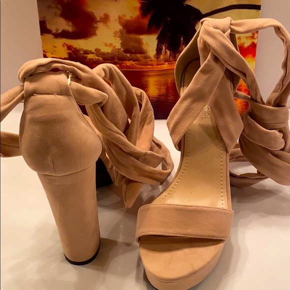 SOLD Public Desire Nude Faux Suede tie up the leg heels - Picture 2 of 2